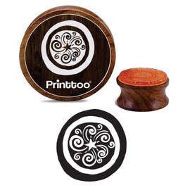Printtoo Star & Swirls Pattern Craft Textile Round Wooden Rubber Stamp Brown Block-2 Inch