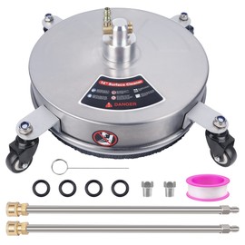 Biswing 14" Pressure Washer Surface Cleaner with 4 Wheels, Stainless Steel Power Washer Accessory for Driveways Sidewalks Patios Cleaning, 1/4" Quick Connector, 2 Extension Wand Attachments, 4000 PSI