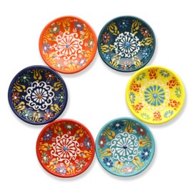 Elyese Ceramic Small Bowls, Dipping Bowls Set of 6, 2.5 Oz Soy Sauce Dish, Handmade Charcuterie Bowls, Colorful Pinch Bowls, Dishwasher & Microwave Safe Sauce Bowls, 3.3" Mini Bowls (SULTAN'S GARDEN)