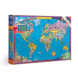 eeBoo: World Map 100 Piece Puzzle, Provides Wanderlust to All Ages, 100 Glossy Pieces that Fit and Snap Together with Ease, Includes a Legends and Icons Glossary, Perfect for Ages 5 and up