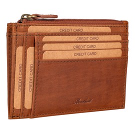 Benthill Leather credit card holder, slim wallet made of genuine leather, slim leather wallet with credit card slots and coin compartment, mini wallet, brown, Vintage