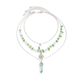 Boho Necklace Healing Nature Crystal Necklace Hippie Necklaces Layering Necklaces Moon Sun Star Pendant Choker Necklace Gothic Jewelry For Women (Green)