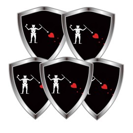 Blackbeard Flag Decal Sticker - Pirate Edward Teach Flags Shield Shape Reflective Vinyl Car Stickers - for Car Window Bumper Laptop Waterproof Sticker (5Pcs)