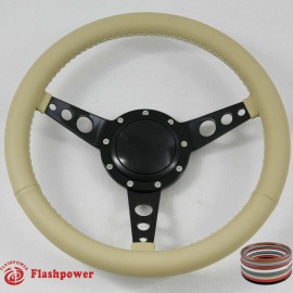 FLASHPOWER 14" Classic Tan Wrapped Steering Wheel With 9 bolt and Horn Button