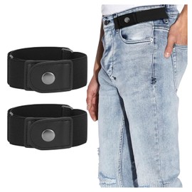 JASGOOD 2 Pack No Buckle Elastic Belt for Men Buckle Free Stretch Belt Invisible 2 Loops Belt for Jeans Pants,Fits 2 loop distance 5"-9",A-Black+Black(Gun Buckle)