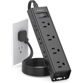 Flat Plug Power Bar, Ultra Thin Flat Extension Cord with 900J Surge Protector - 12 Widely AC 3 Sides Multiple Outlets, 5Ft Wall Mount, Desk Charging Station for Home Office Dorm Room Essentials, Black