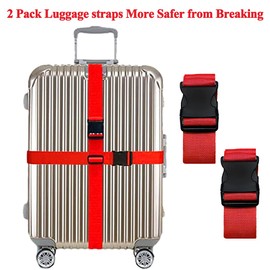 2 Pack Suitcase Belts, Adjustable Luggage Straps, Bright Colors Travel Packing Straps with Quick Release Buckle (Red)