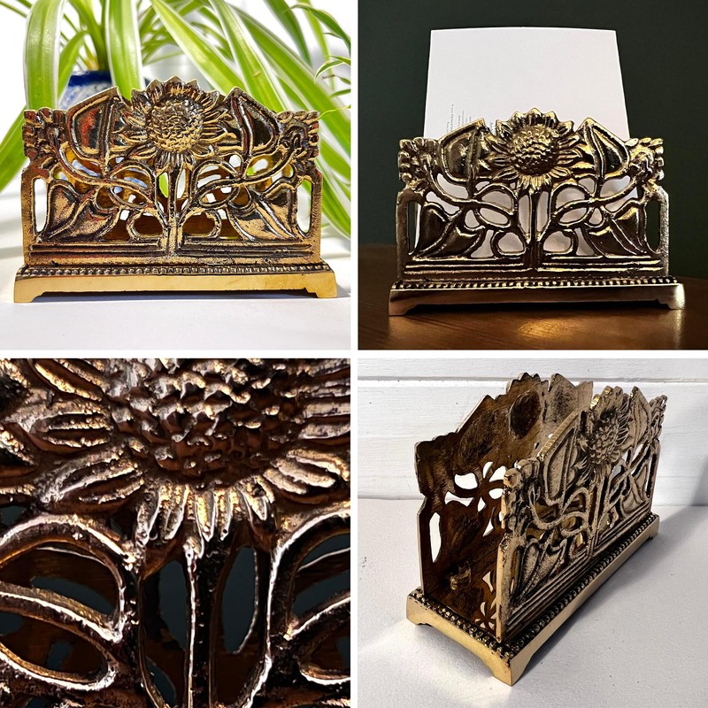 Thorness Art Nouveau Style Polished Brass Sunflower Letter Rack –