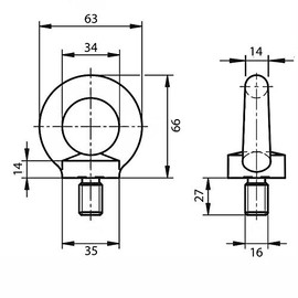 KeyMet Pack of 2 Eye Bolts M16 DIN 580 C15 Galvanised Round Head Silver Ring Bolt Eye Bolt Steel Carbon Steel Class C M16 63 mm 34 mm 66 mm 27 mm 700 kg 5600 kg