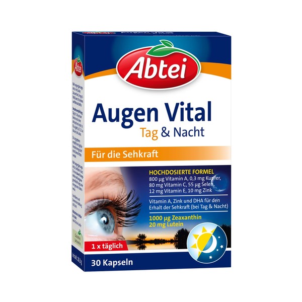Abtei Eye Vital Day and Night - with Vitamin A, Lutein, DHA and Zeaxanthin - for Preserving Vision - Laboratory Tested and High Dose - 30 Capsules