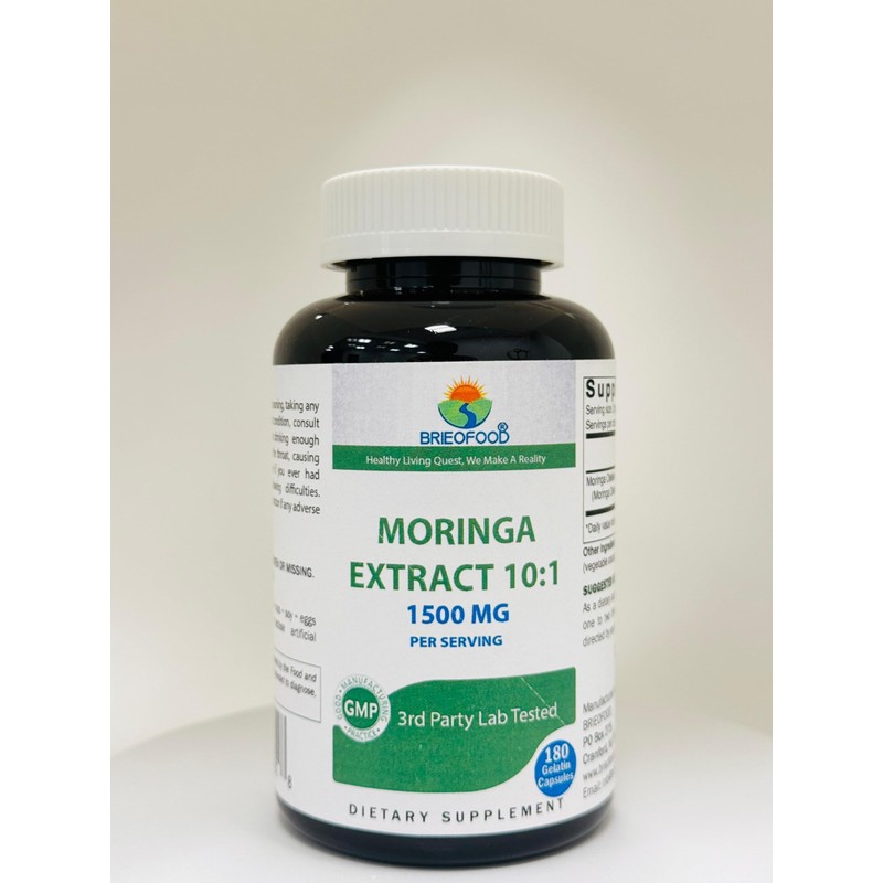 Brieofood Moringa Oleifera Extract 10:1 1500 mg - 180 Capsules