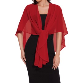 Gosunny Women's Chiffon Shrugs Scarves and Wrap for Evening Dress Sheer Wedding Cover Up, red