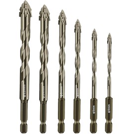 6 Pcs Four-Flute Sawtooth Eccentric Twist Drill Bit, Concrete and Masonry Drill Bit Set, Set for Concrete/Glass/Tile/Wood/Metal, Hexagonal Shank Drills, Short bits, (4/5/6/8/10/12mm)