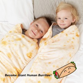 SILUI Tortilla Burrito Blanket for Kids, Funny Novelty Gag Food Throw Blanket for Easter Birthday, 300 GSM Flannel Taco Wrap Blanket(41 Inches 2 Pack)