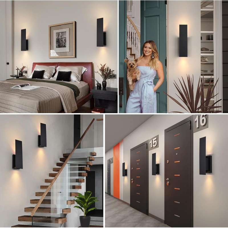 Black Wireless Wall Sconces Set of Two,3000K-6000K Dimmable Battery Operated