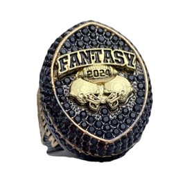 Legacy Rings 2024 Massive Gunmetal and Gold Fantasy Football Championship Trophy Ring, Award for Fantasy Football League Winner Black Stones