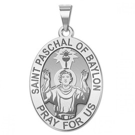 PicturesOnGold.com Saint Paschal of Baylon Medal Oval - 2/3 X 3/4 Inch Size of Nickel, Sterling Silver