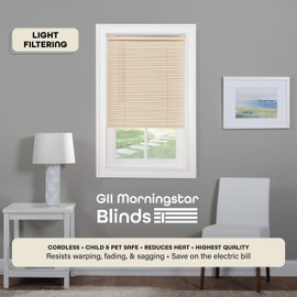 Cordless Light Filtering Mini Blind - 23 Inch Width, 48 Inch Length, 1" Slat Size - Alabaster - Cordless GII Morningstar Horizontal Windows Blinds for Interior by Achim Home Decor
