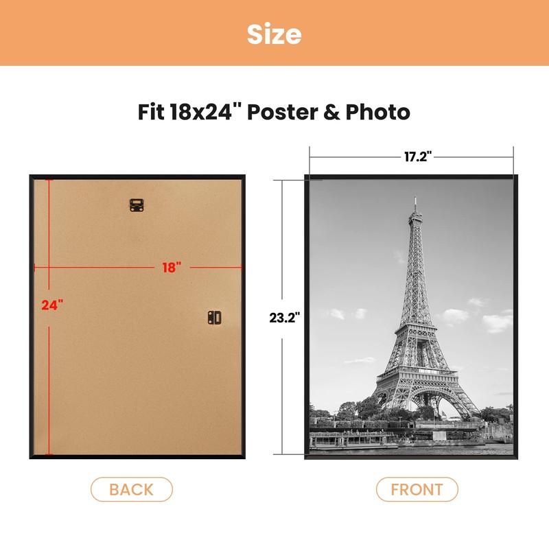 upsimples 18x24 Picture Frame Black 3 Pack, Scratch-Proof Poster Frames