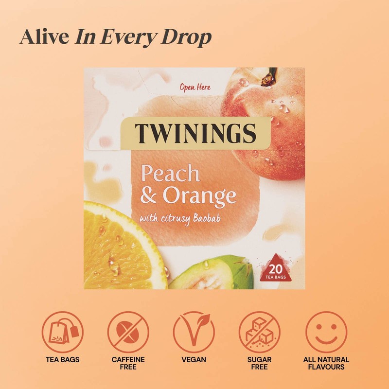 Twinings Peach & Orange Tea Bags, 20 Count (Pack of