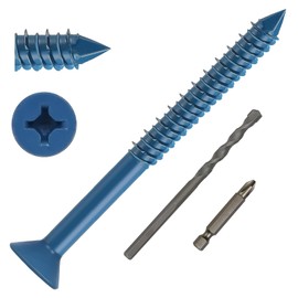 DAYALO Concrete Screws Countersunk Head with Phillips M6.5 x 83, Pack of 30 Concrete Screws Galvanised with Drill and Screwdriver Bit for Masonry, Concrete, Architecture, Industry (Blue)