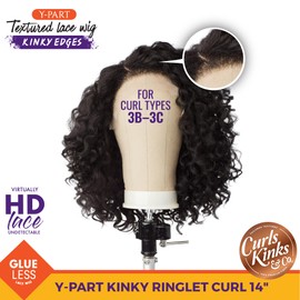 Sensationnel Curls Kinksandco Kinkyedges Wig - Kinky Ringlet Curl 14 inch Y Part Lace Natural Kinkytexture Edged Hairline for Natural 3C to 4C Hair Textures (F1B/BG)