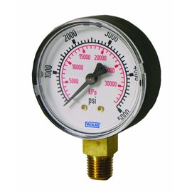 WIKA 8990039 Commercial Pressure Gauge, Dry-Filled, Copper Alloy Wetted Parts, 2" Dial, 0-30"Hg Vacuum Range, +/-3/2/3% Accuracy, 1/8" Male NPT Connection, Bottom Mount