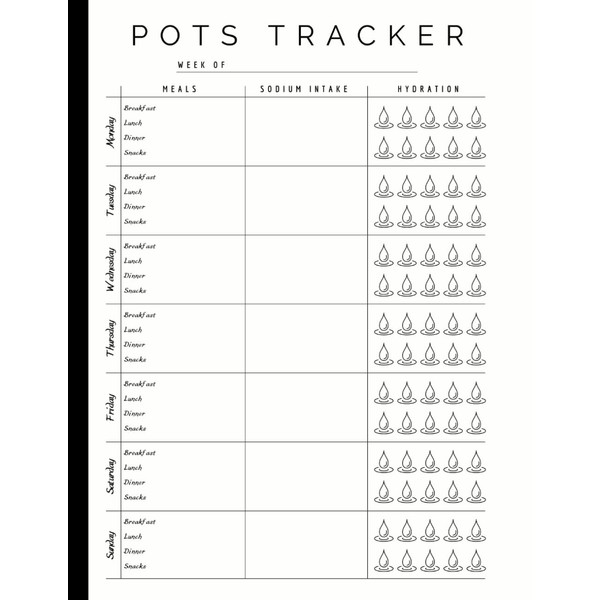 POTS Tracker Journal: 52 Weeks Record Meals, Sodium Intake, Water