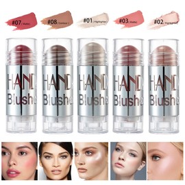 Joyeee 5 Colours Face Blush Stick, Matte Highlight Blush Stick Contouring Concealer Stick, Long-Lasting, Waterproof, Natural, Smooth Blush Cream Pen for Cheeks, Eyes and Lips