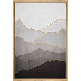 IDEA4WALL Framed Canvas Print Wall Art Pastel Black Gray Mountain Range Landscape Nature Wilderness Illustrations Modern Art Decorative Scenic for Living Room, Bedroom, Office - 24"x36" Natural