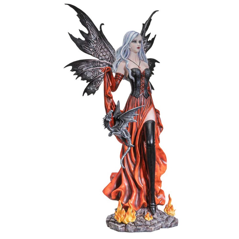 Pacific Giftware Black Lady Fire Fairy with Black Dragon Resin