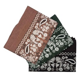 SoSun 22x22 Bandana, Face Mask, Square Scarf, Headwear, Multipacks Made From 100% Cotton (3, Dark Brown, Khaki, Teal, 22 X 22 Inches)