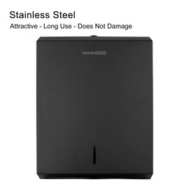 VANNSOO Paper Towel Dispenser, Commercial Stainless Steel Tri-fold/Multi-fold/C-Fold Paper Towel Holder Wall Mount Key (Black)