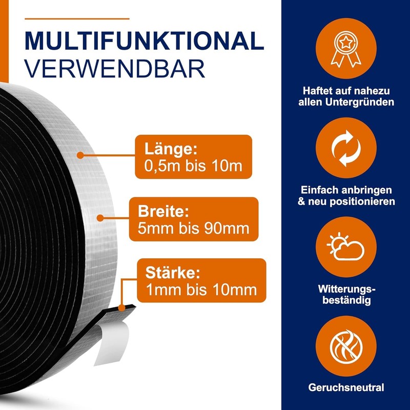 Wulkow Wulkow EPDM Zellkautschuk DICHTUNGSBAND selbstklebend - BREITE: 5mm bis