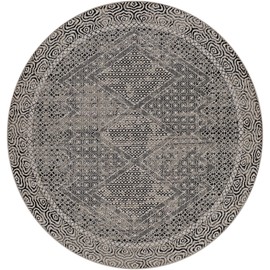 Mark&Day Washable Rugs, 7ft Round West Harrison Global Black Area Rug, Black Grey Carpet for Living Room, Bedroom or Kitchen (6'7" Round, Machine Washable)