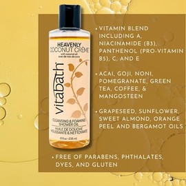 Vitabath- Aceite de ducha limpiador y espumoso Heavenly Coconut Creme Gel de baño y crema hidratante nutritivo y seductor - Dail