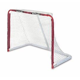 Mylec Steel Junior Hockey Goal for Indoor + Outdoor (52” x 43”), Easy Assembly, Lightweight, Portable, and Net Weave System (Red, 17 Pounds)