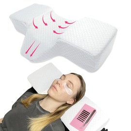 Lash Pillow for Eyelash Extensions - Curved Memory Foam Bed Pillow, Ergonomic Head Rest with Neck Support, Side Pockets for Tools, Fits Lash Beds for Tech – White