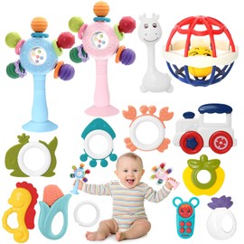 Juguetes para Bebe de 0 a 6 Meses, 14 Piezas, Bebé Agarre Sonajero, Sonajero Juego De Juguetes Mordedor, Estimulacion Temprana para Bebés, Regalos para Bebe