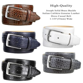Joseph Nickel Finish Buckle Italian Leather Alligator Dress Belt 1-3/8 Wide (Alligator White, 36)