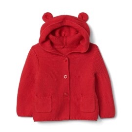 Gap NWT BABY GAP 6/12 MONTHS RED BEAR EAR HOODED SWEATER/CARDIG