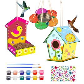 DIY Bird House Feeder Kits for Children to Build, 3 Pack, Assembled Wooden Birdhouse Kits for Kids Painting, Unfinished Crafts for Girls & Boys