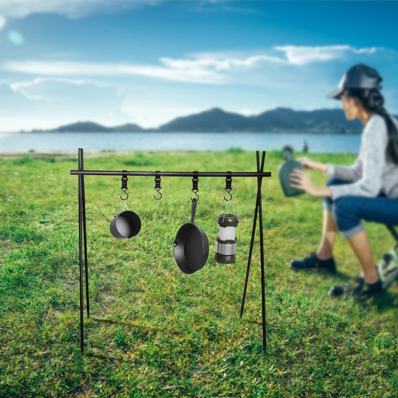Outdoor Cookware Hanging Rack Triangular Pot Pan Camping Light Tools