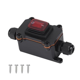 Waterproof Inline Cord Switch On Off Toggle Switch with Red Light Rocker Button Switch DPST AC/DC 20A-125V,16A-250V, IP65 Outdoor Electrical Box Two Side Entry and Exit Line