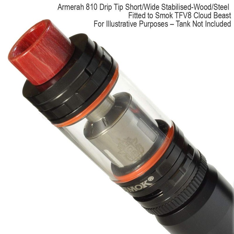 Armerah 810 Drip Tip eCig Mouthpiece Short/Wide Stabilised-Wood/Steel 3 Pack