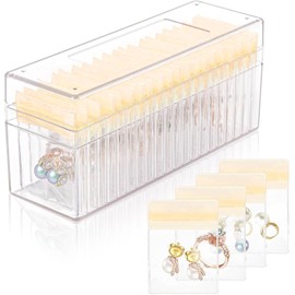 Pieukesy Clear Acrylic Jewelry Box Organizer, Jewelry Holder with Portable Anti-Tarnish Bags for Necklace, Ring