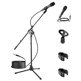 Pyle Kit Soporte Tripie para Micrófono, Inculye Micrófono y Cable de 4.5 Metros, Brazo Extensible de 19 cm, Patas de Trípode Muy Resistentes y Altura Ajustable de 80 CM a 1.5 MTS