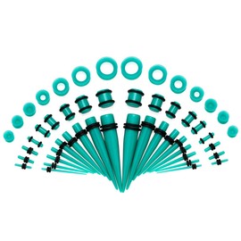 JDXN Acrylic Ear Stretching Kit Tapers Plugs Silicone Tunnels Gauges Expander 14G-00G Jewelry 50 Pieces Set (Light blue)