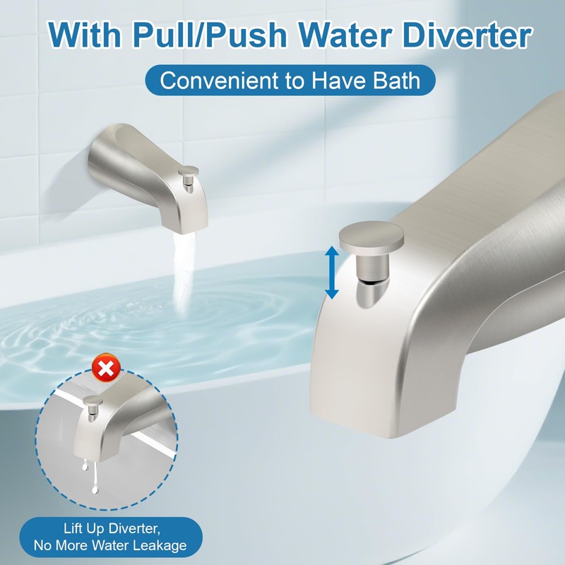 Universal Bathroom Brushed Nickel Tub Spout, Compatible with Westbrass E531D-1F-62,