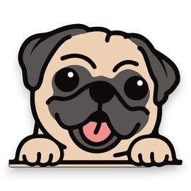 Sticker Gold - Peeping Pug 17cm Car Sticker - Cute, Puppy, Dog, Fun, Peeking, Funny Decal SG146